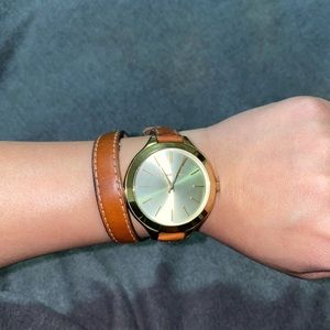 Michael Kors Runway leather brown wrap watch. $50